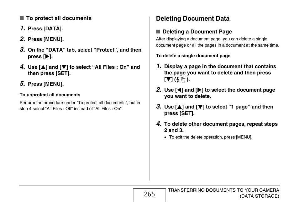 Deleting document data | Casio EX-S880 User Manual | Page 265 / 293