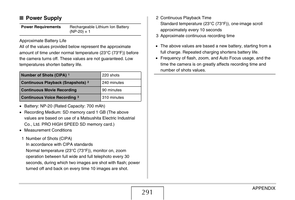 Power supply | Casio EX-S880 User Manual | Page 291 / 293