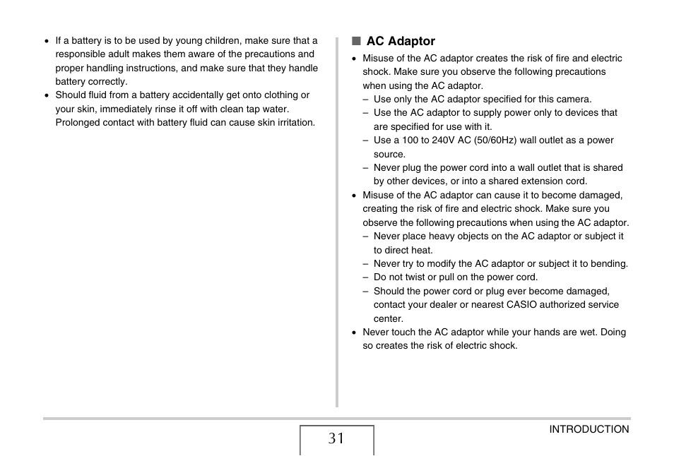 Ac adaptor | Casio EX-S880 User Manual | Page 31 / 293