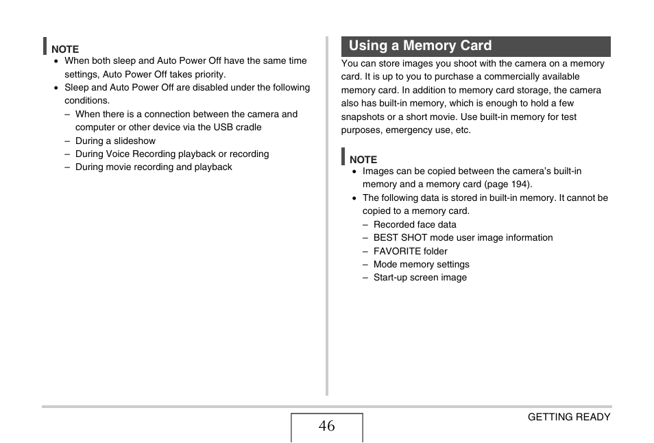 Using a memory card, Ge 46 | Casio EX-S880 User Manual | Page 46 / 293