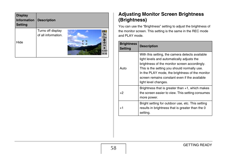 Adjusting monitor screen brightness (brightness) | Casio EX-S880 User Manual | Page 58 / 293