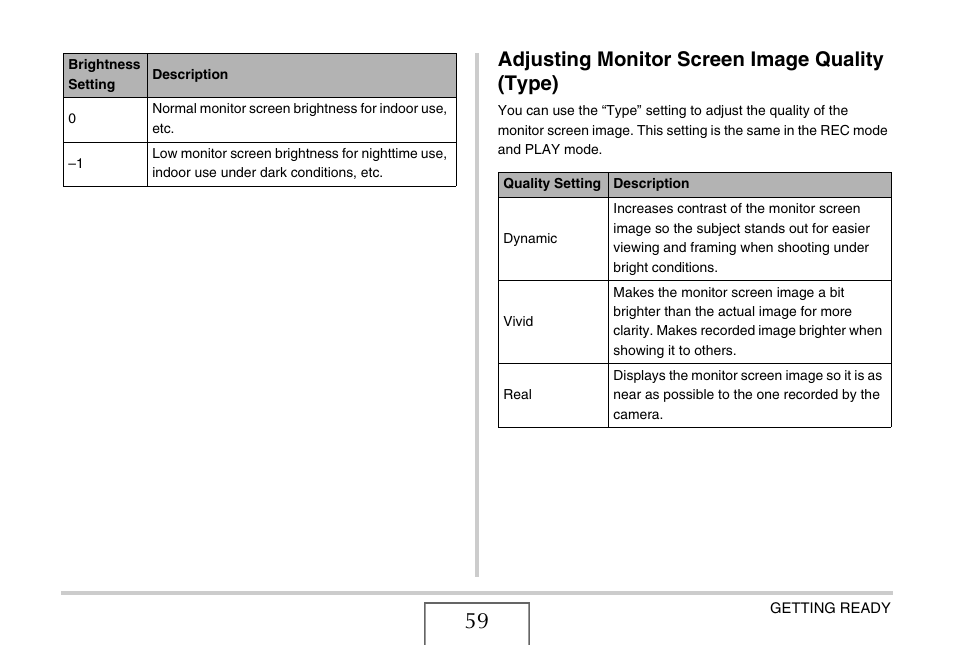 Adjusting monitor screen image quality (type) | Casio EX-S880 User Manual | Page 59 / 293