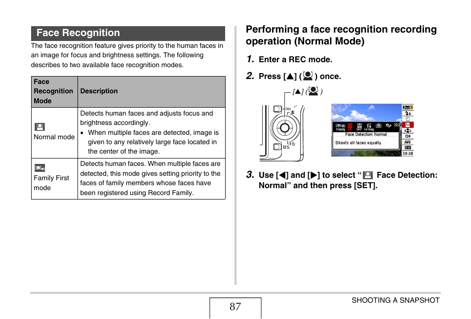 Face recognition | Casio EX-S880 User Manual | Page 87 / 293