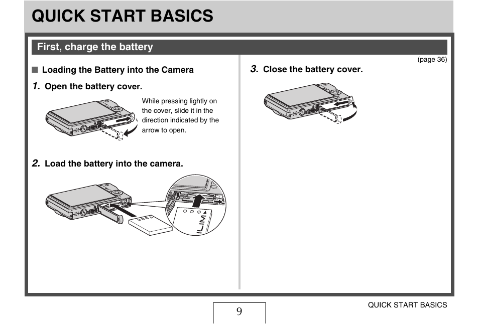 Quick start basics, First, charge the battery | Casio EX-S880 User Manual | Page 9 / 293