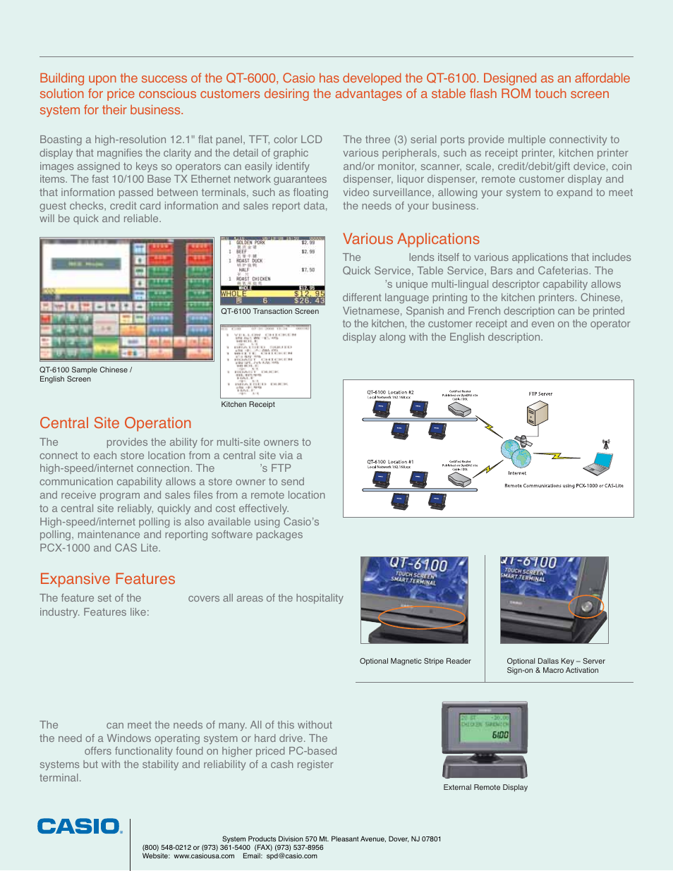 Qt-6100, Next generation of flash rom touch for hospitality | Casio QT-6100 User Manual | Page 2 / 2