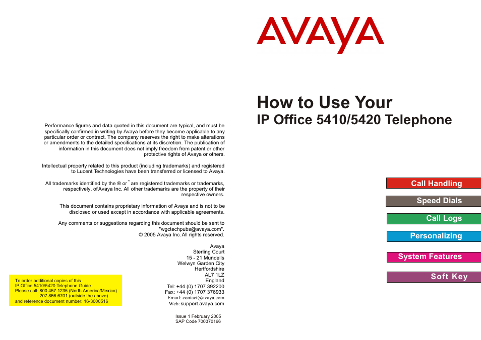 Avaya IP OFFICE 5410 User Manual | 8 pages