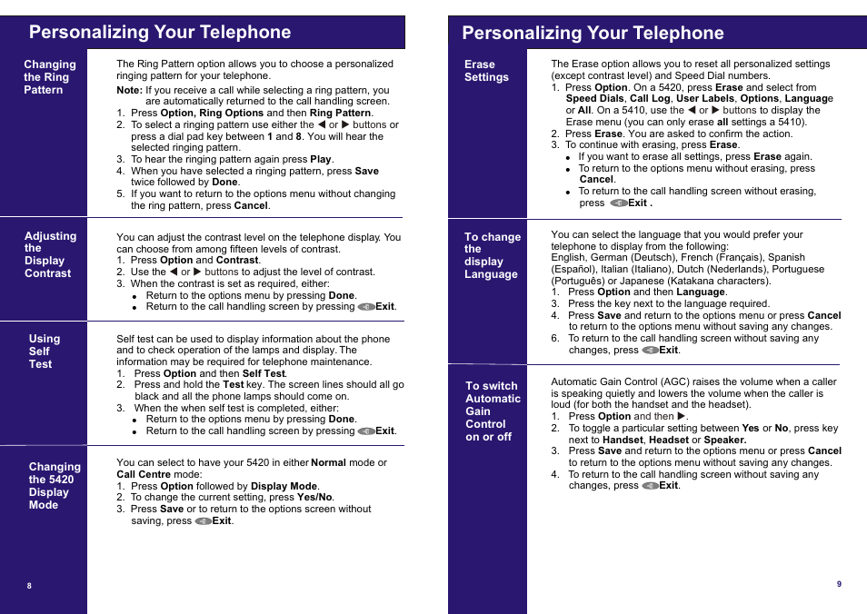 Personalizing your telephone | Avaya IP OFFICE 5410 User Manual | Page 8 / 8