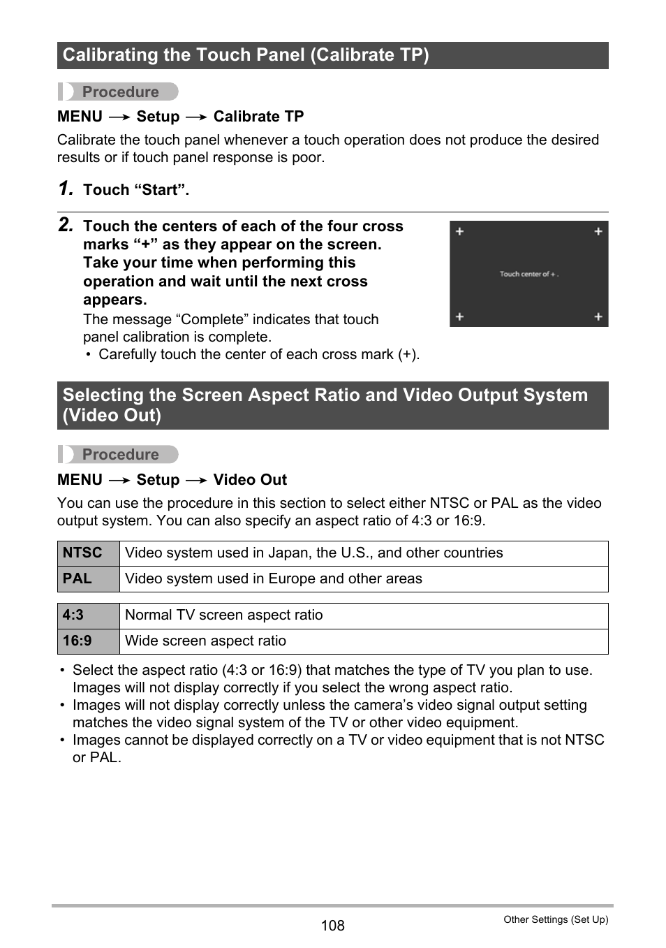 Calibrating the touch panel (calibrate tp) | Casio EXILIM EX-Z3000 User Manual | Page 108 / 145
