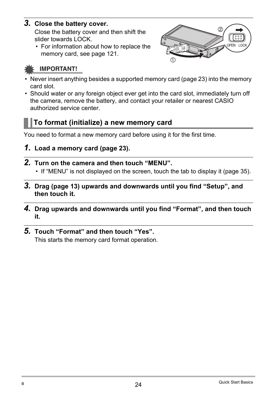 To format (initialize) a new memory card | Casio EXILIM EX-Z3000 User Manual | Page 24 / 145