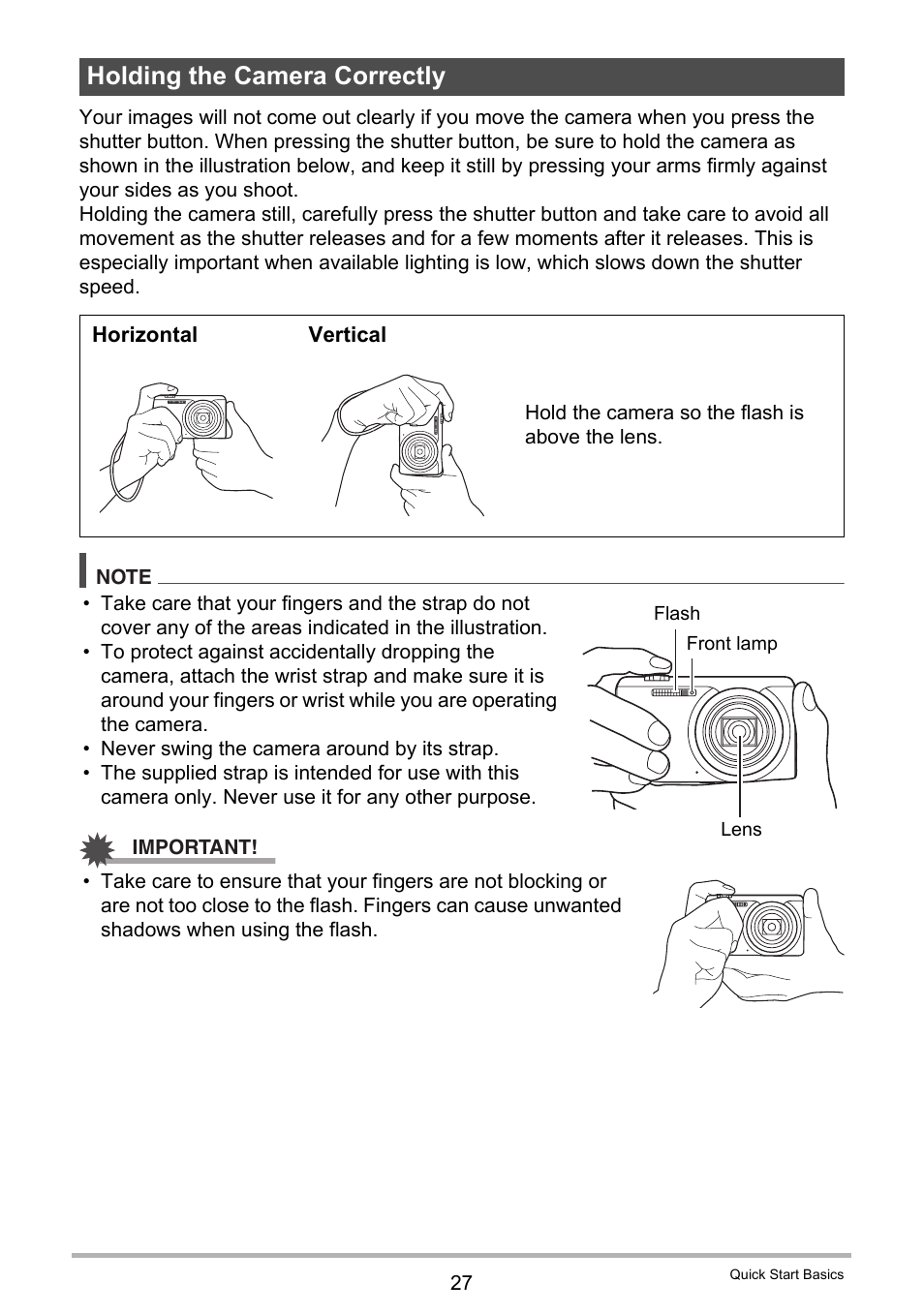 Holding the camera correctly | Casio EXILIM EX-Z3000 User Manual | Page 27 / 145