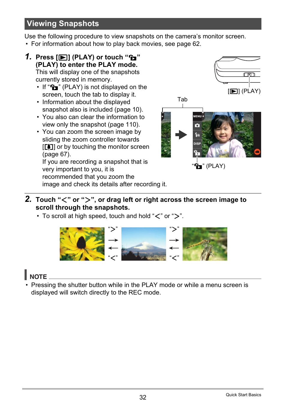 Viewing snapshots | Casio EXILIM EX-Z3000 User Manual | Page 32 / 145