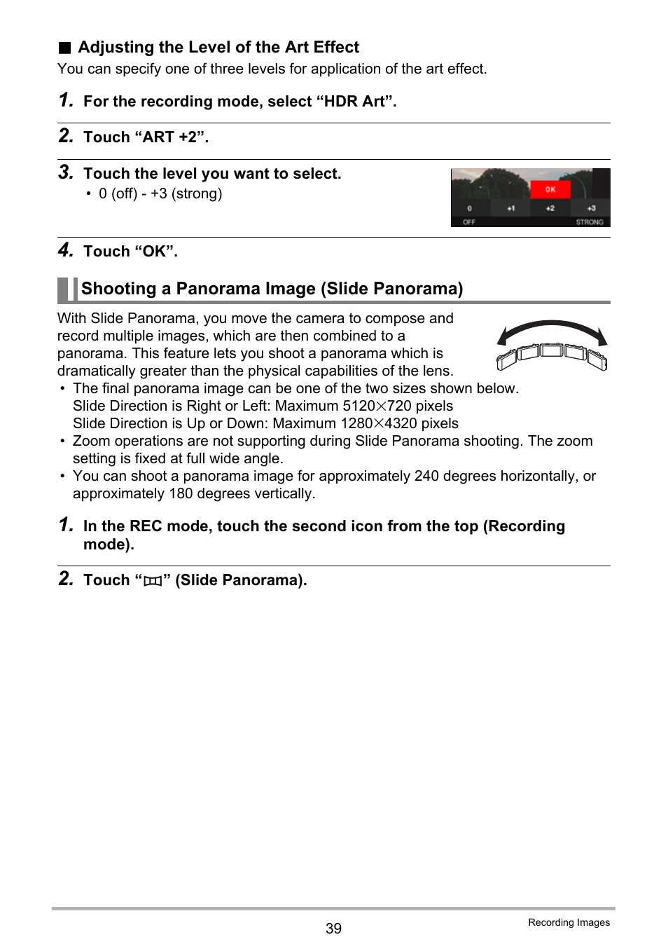 Shooting a panorama image (slide panorama) | Casio EXILIM EX-Z3000 User Manual | Page 39 / 145