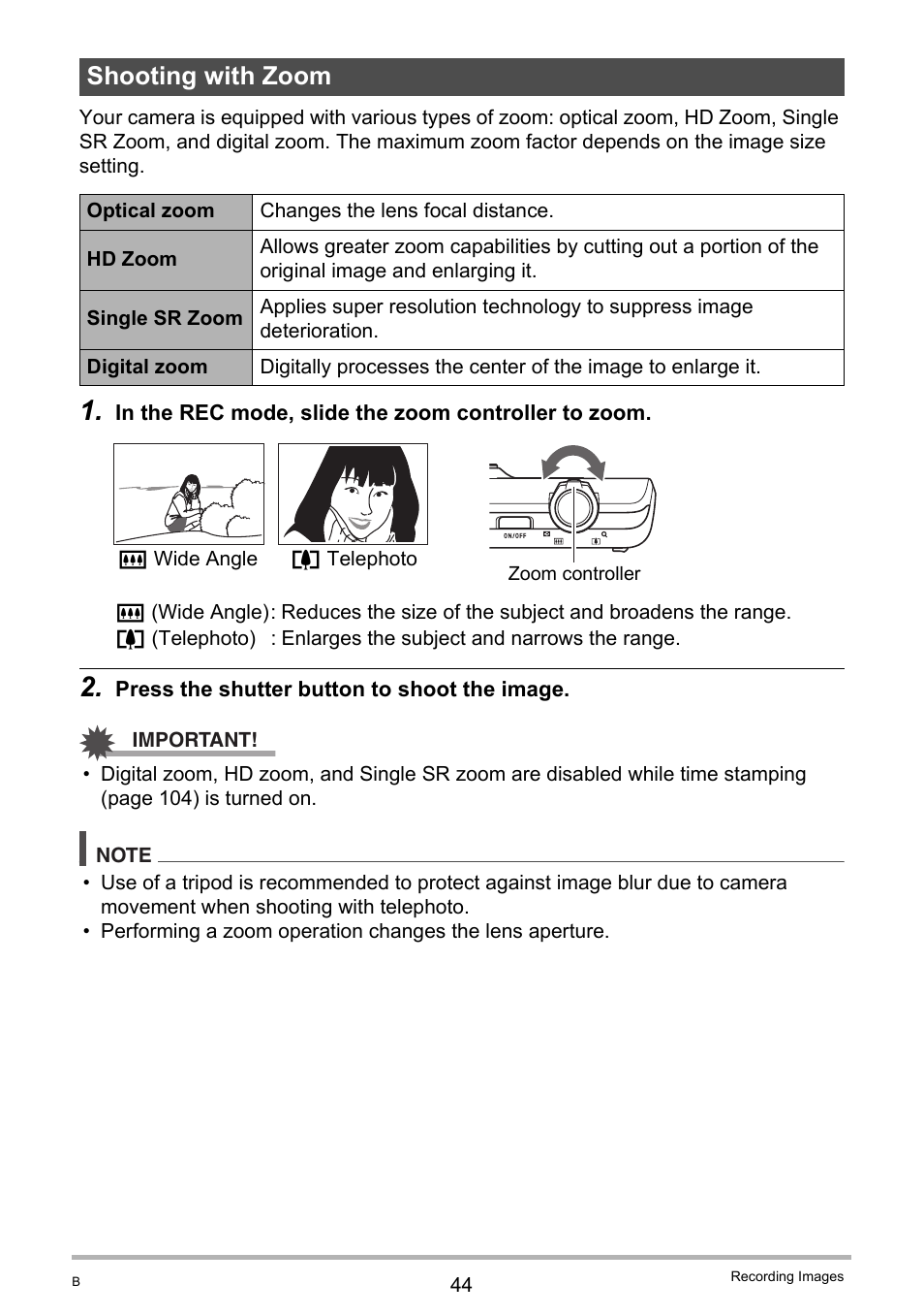 Shooting with zoom | Casio EXILIM EX-Z3000 User Manual | Page 44 / 145