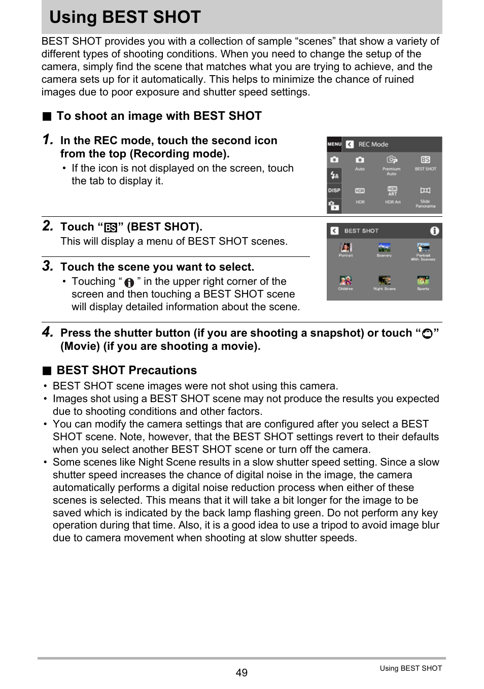 Using best shot | Casio EXILIM EX-Z3000 User Manual | Page 49 / 145