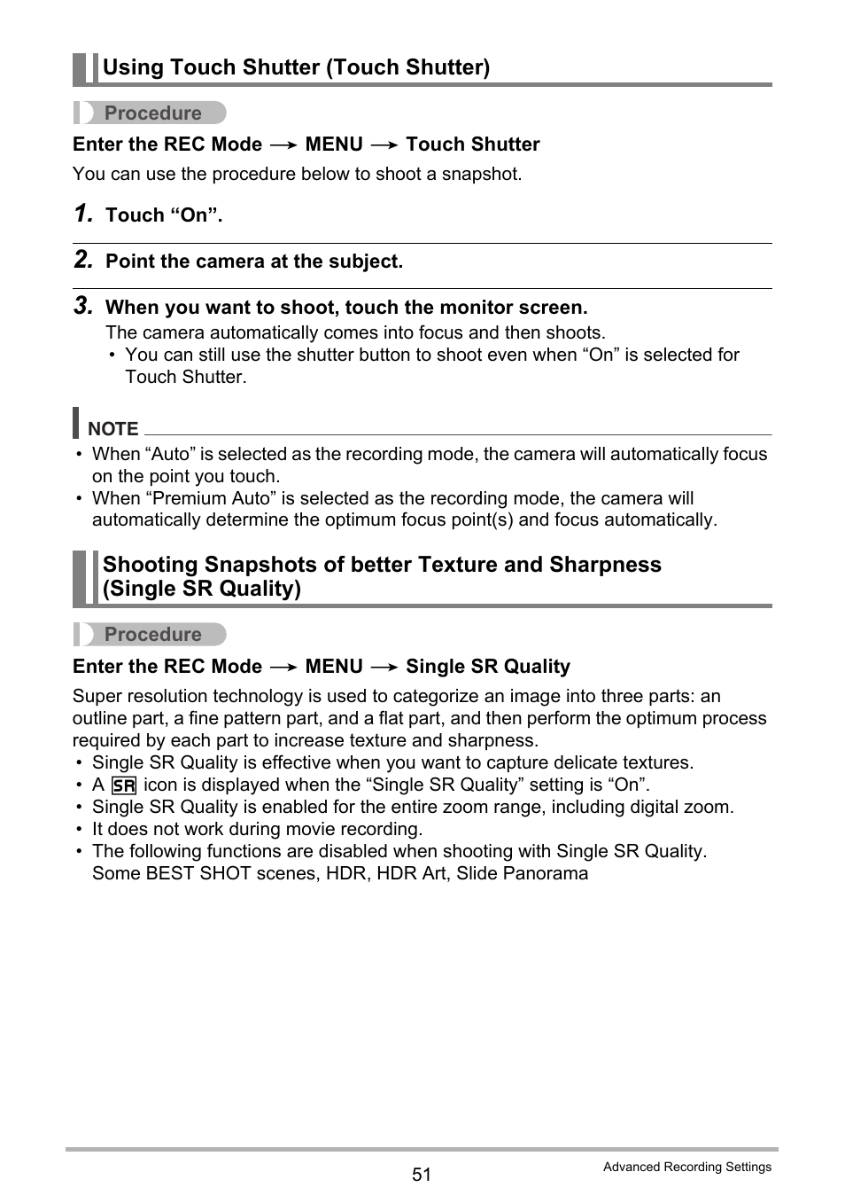 Using touch shutter (touch shutter) | Casio EXILIM EX-Z3000 User Manual | Page 51 / 145