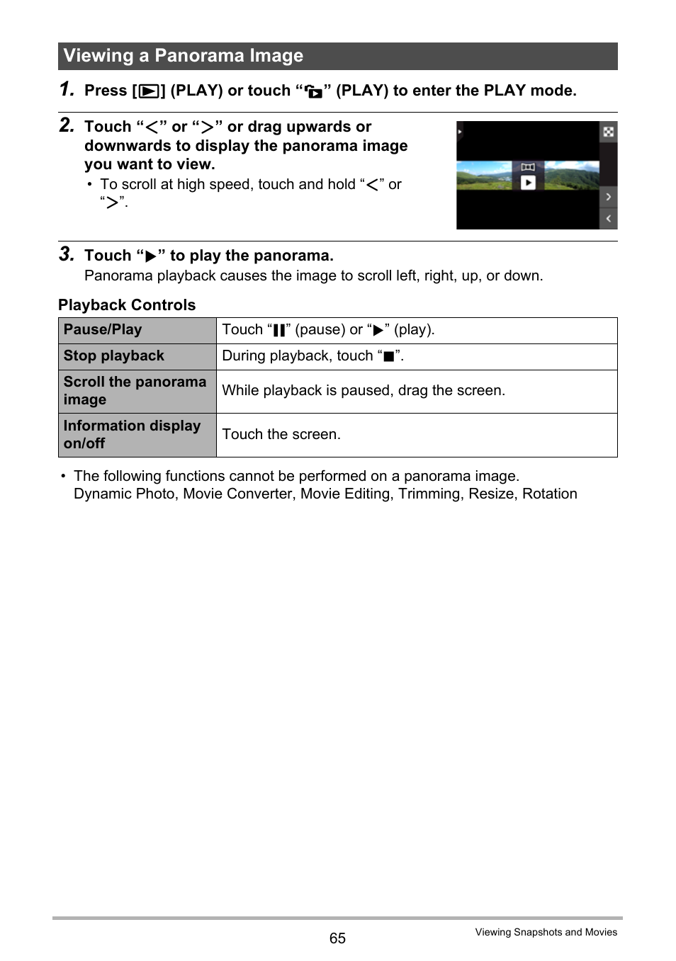 Viewing a panorama image | Casio EXILIM EX-Z3000 User Manual | Page 65 / 145
