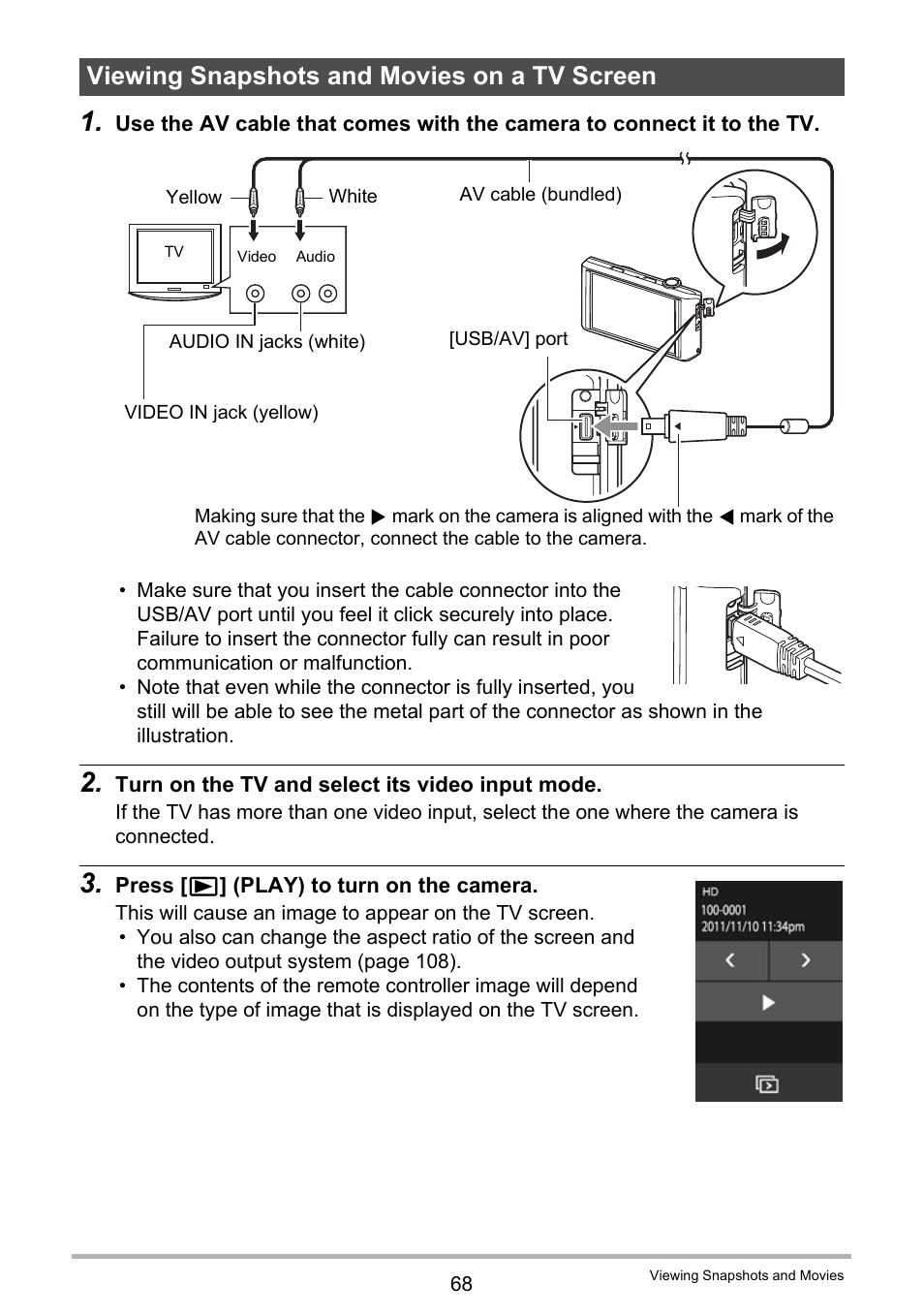 Viewing snapshots and movies on a tv screen | Casio EXILIM EX-Z3000 User Manual | Page 68 / 145