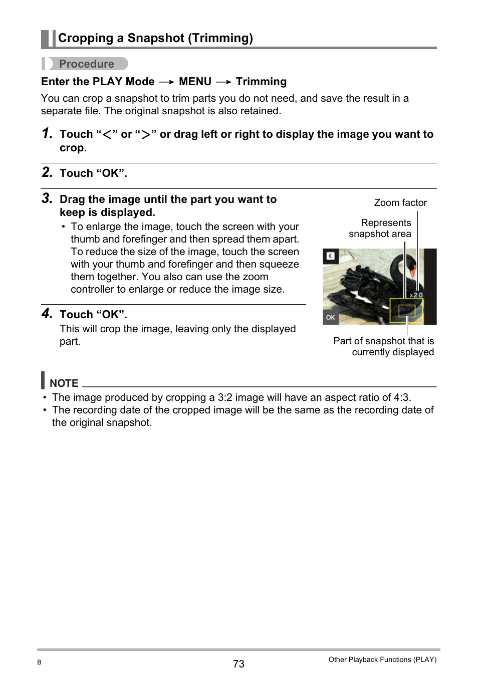 Cropping a snapshot (trimming) | Casio EXILIM EX-Z3000 User Manual | Page 73 / 145
