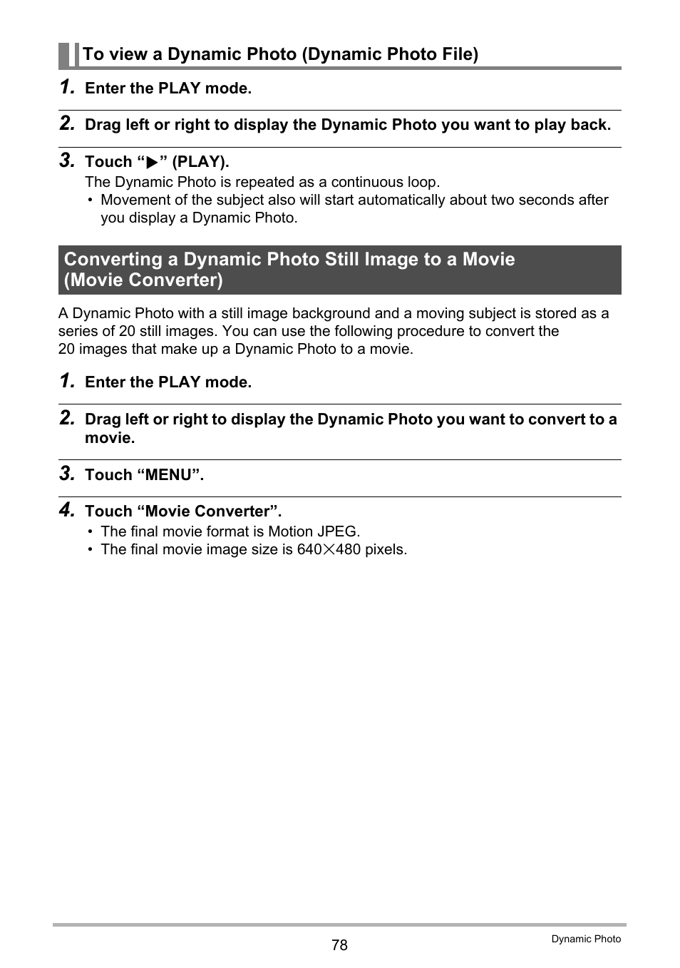 To view a dynamic photo (dynamic photo file) | Casio EXILIM EX-Z3000 User Manual | Page 78 / 145