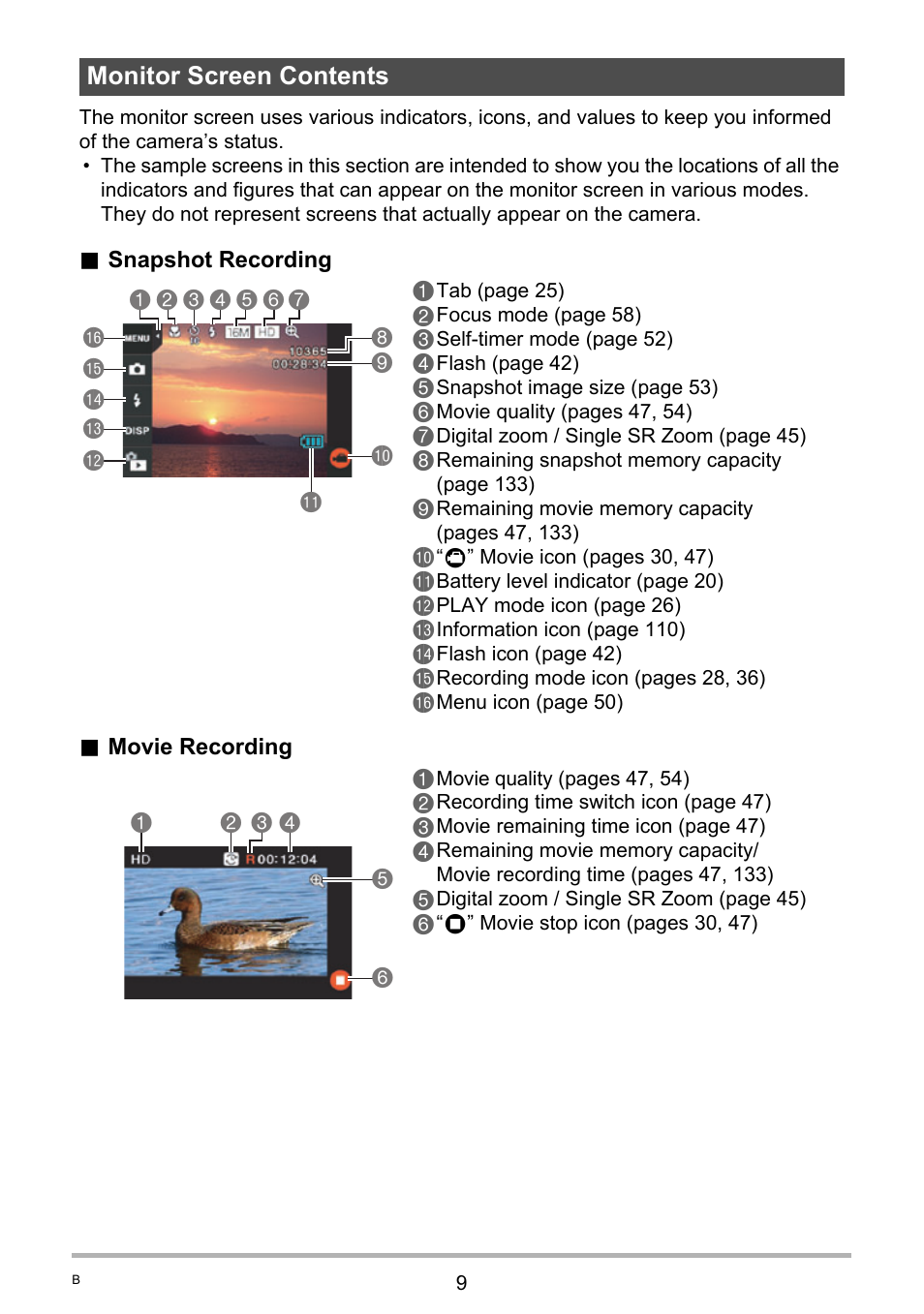 Monitor screen contents | Casio EXILIM EX-Z3000 User Manual | Page 9 / 145