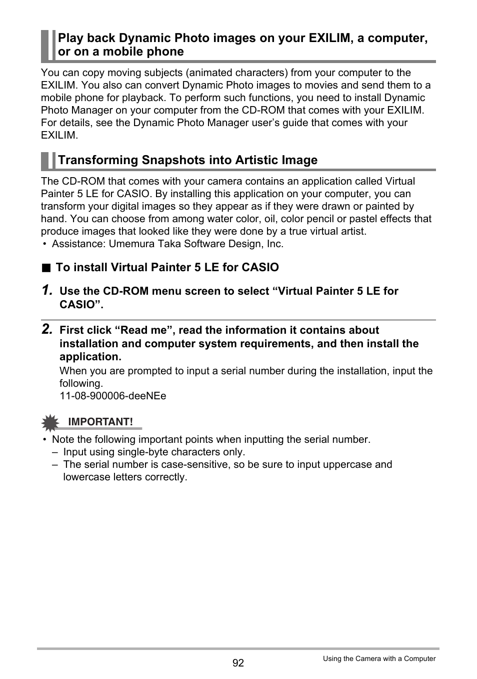Transforming snapshots into artistic image, E 92), Age 92) | Casio EXILIM EX-Z3000 User Manual | Page 92 / 145