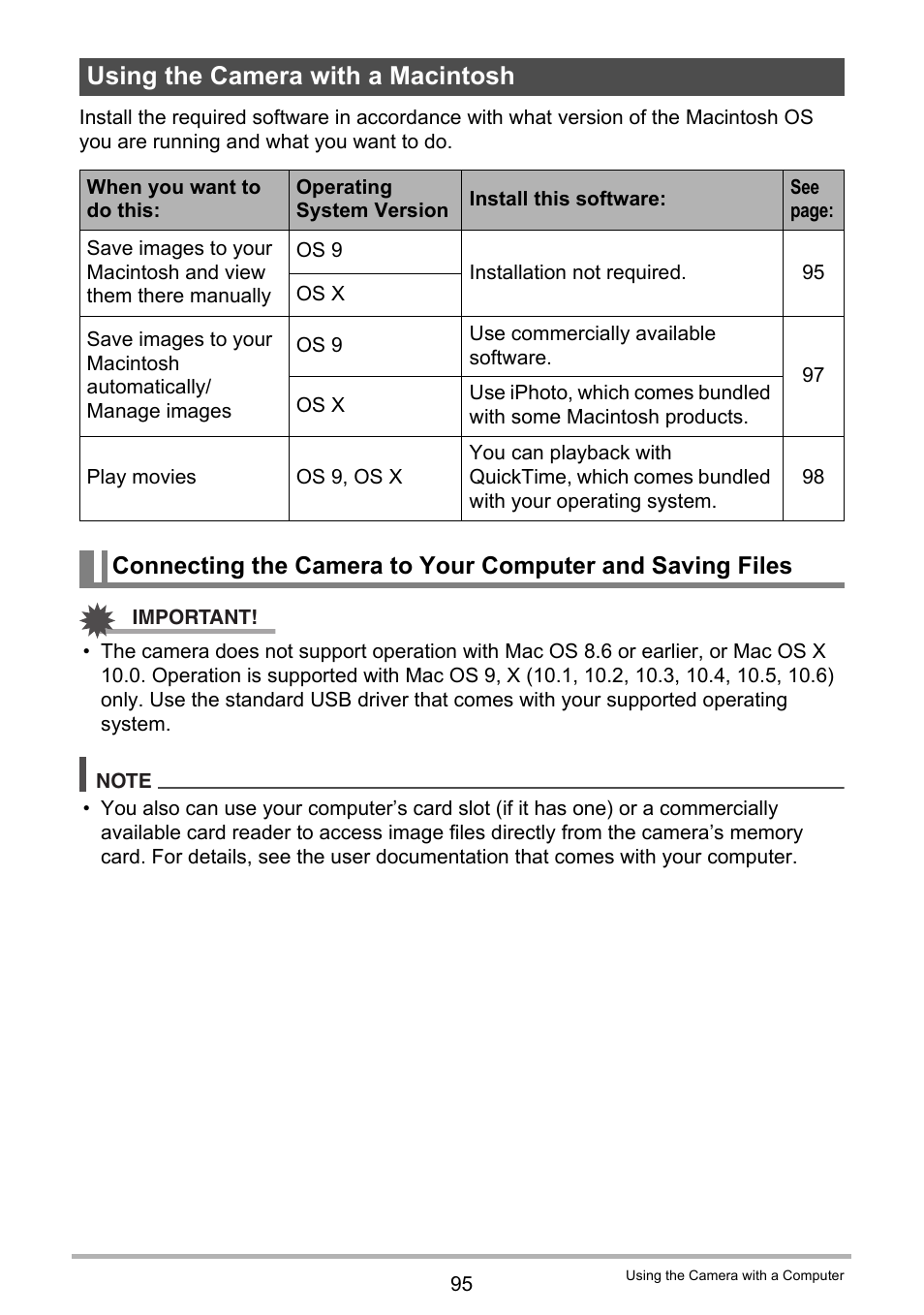 Using the camera with a macintosh | Casio EXILIM EX-Z3000 User Manual | Page 95 / 145