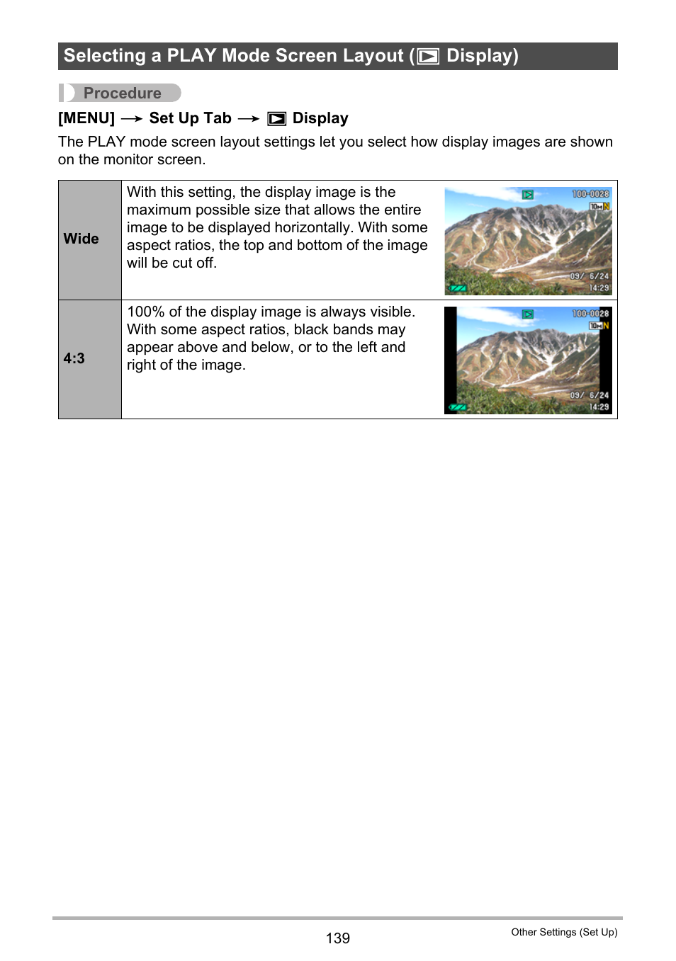 Selecting a play mode screen layout (> display), Selecting a play mode screen layout ( p display) | Casio EXILIM EX-Z270 User Manual | Page 139 / 202