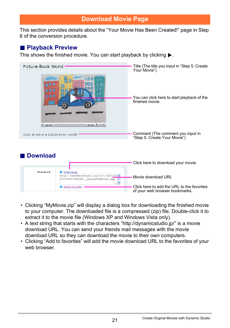 Download movie page, Playback preview, Download | Casio EXILIM EX-Z270 User Manual | Page 201 / 202