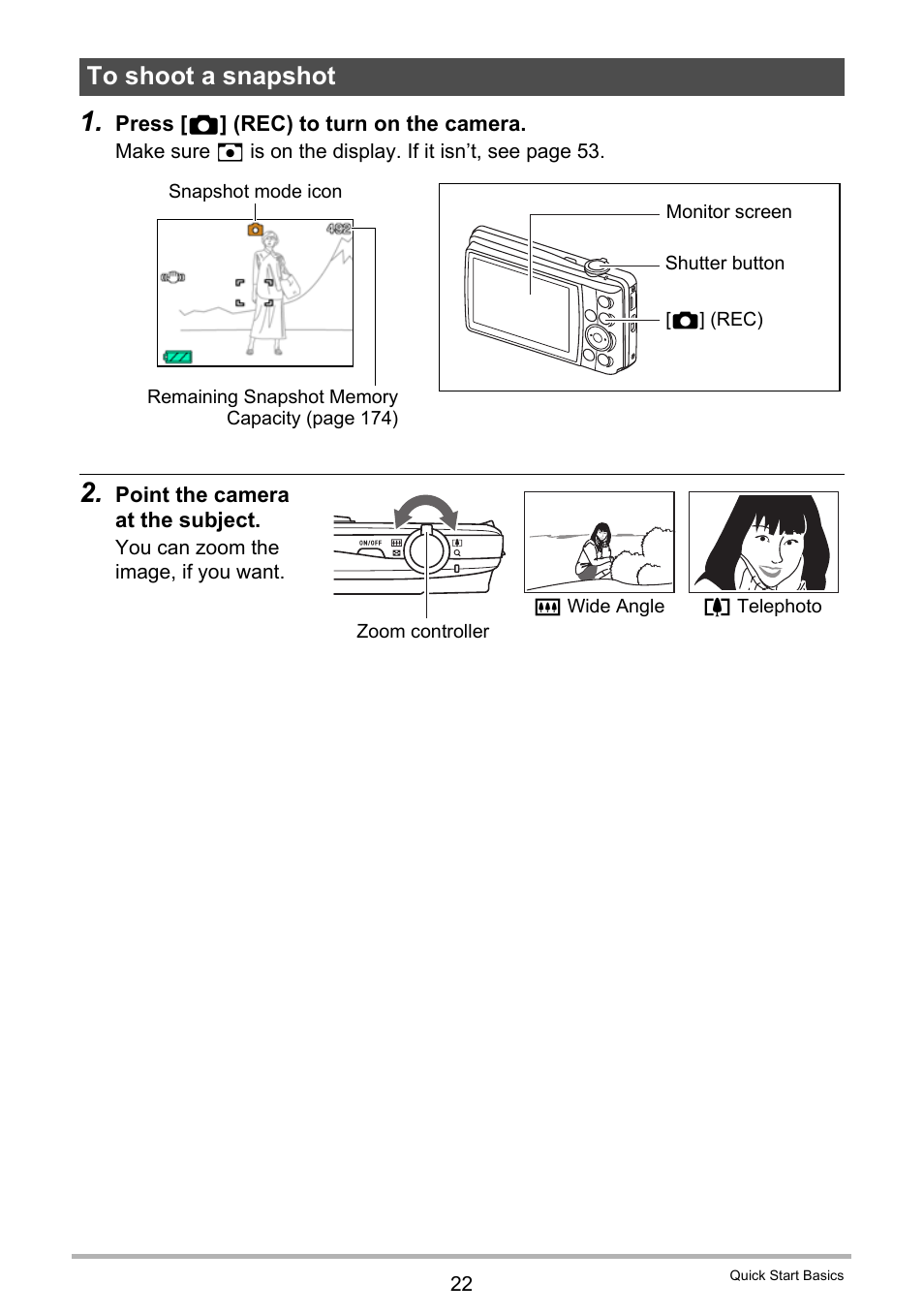 To shoot a snapshot | Casio EXILIM EX-Z270 User Manual | Page 22 / 202