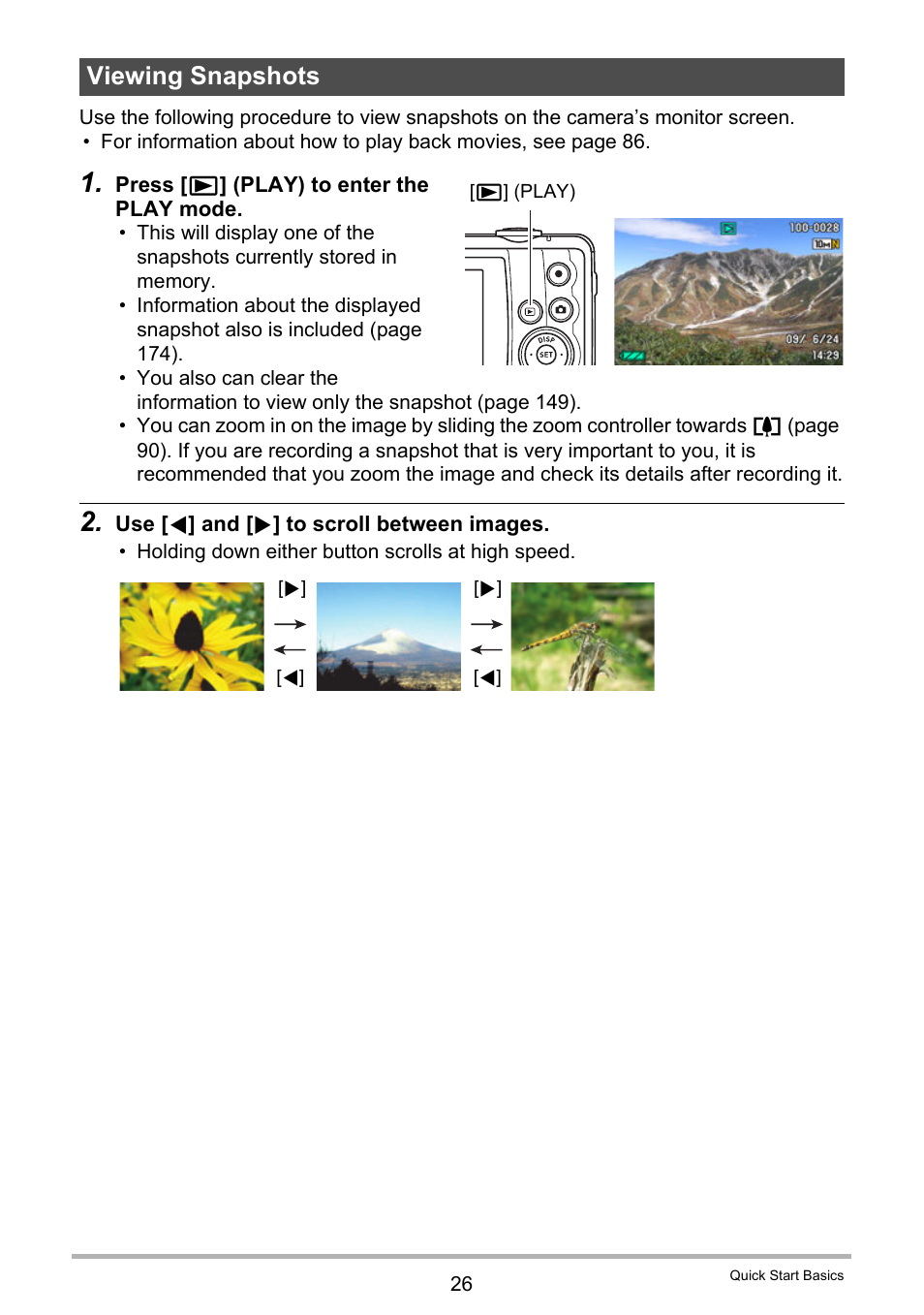 Viewing snapshots | Casio EXILIM EX-Z270 User Manual | Page 26 / 202