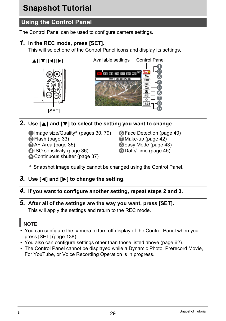 Snapshot tutorial, Using the control panel | Casio EXILIM EX-Z270 User Manual | Page 29 / 202