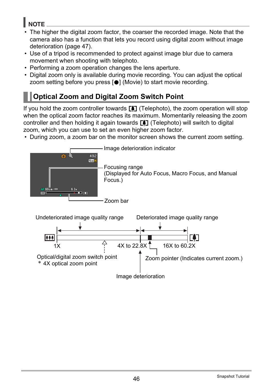 Optical zoom and digital zoom switch point | Casio EXILIM EX-Z270 User Manual | Page 46 / 202