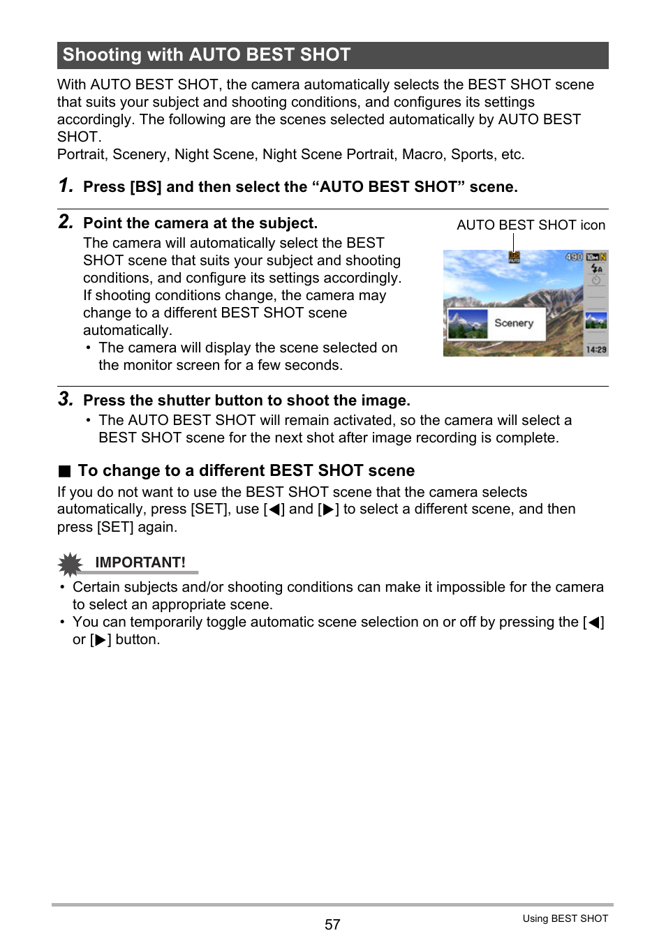 Shooting with auto best shot | Casio EXILIM EX-Z270 User Manual | Page 57 / 202