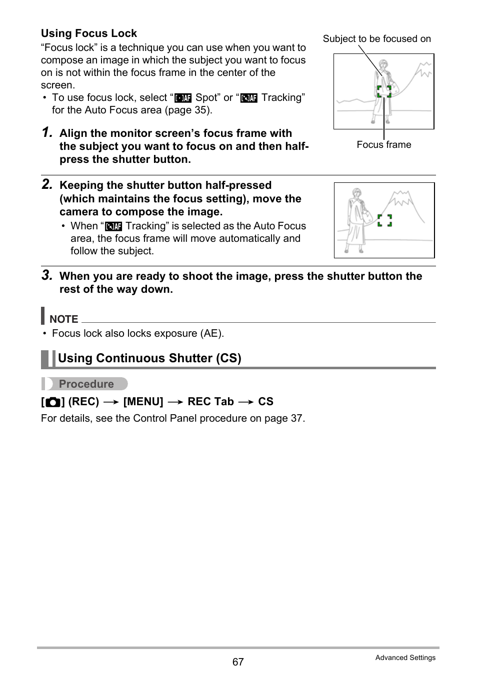 Using continuous shutter (cs) | Casio EXILIM EX-Z270 User Manual | Page 67 / 202