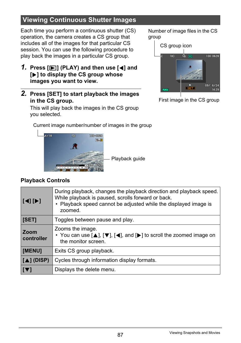 Viewing continuous shutter images | Casio EXILIM EX-Z270 User Manual | Page 87 / 202