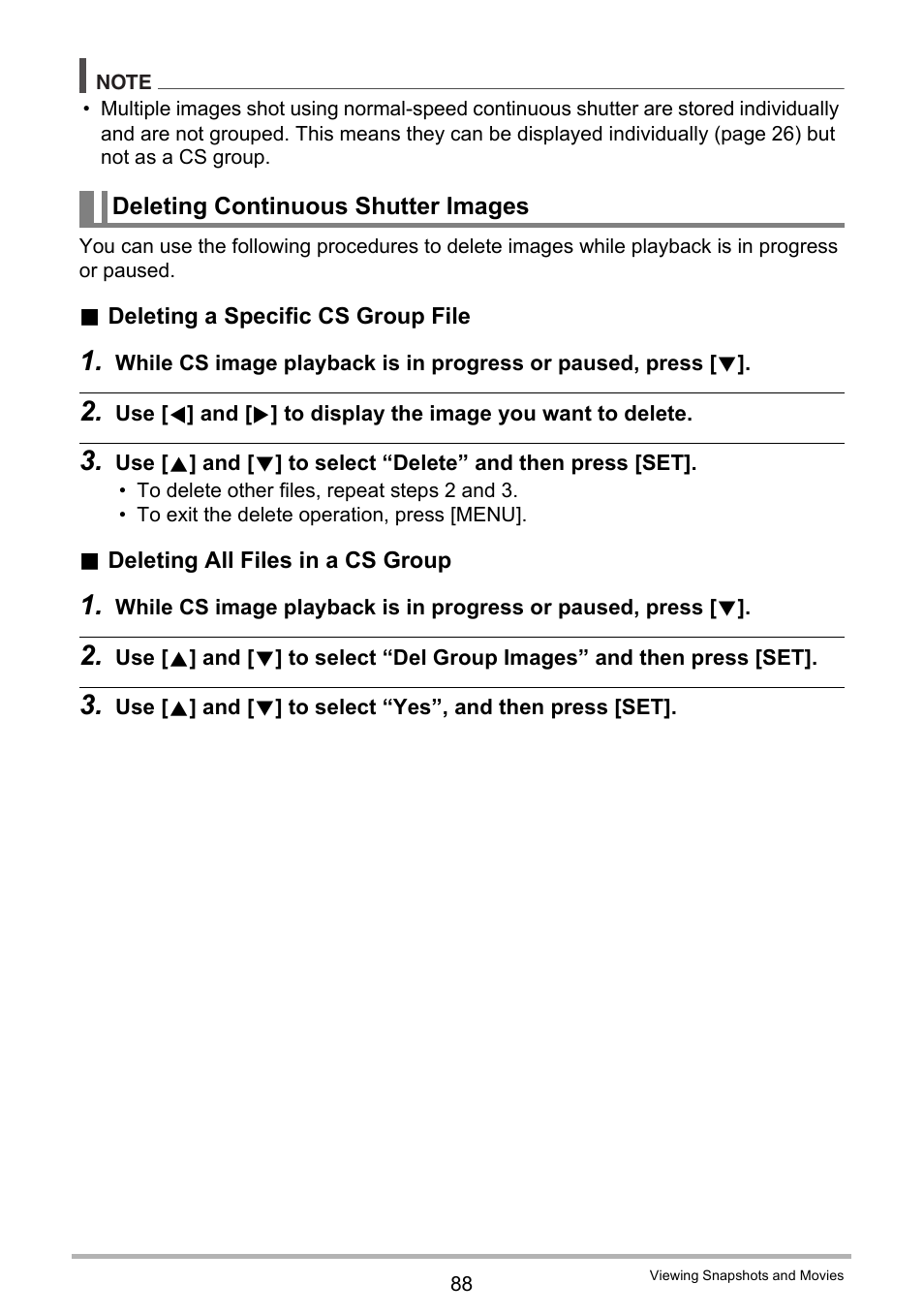 Deleting continuous shutter images | Casio EXILIM EX-Z270 User Manual | Page 88 / 202