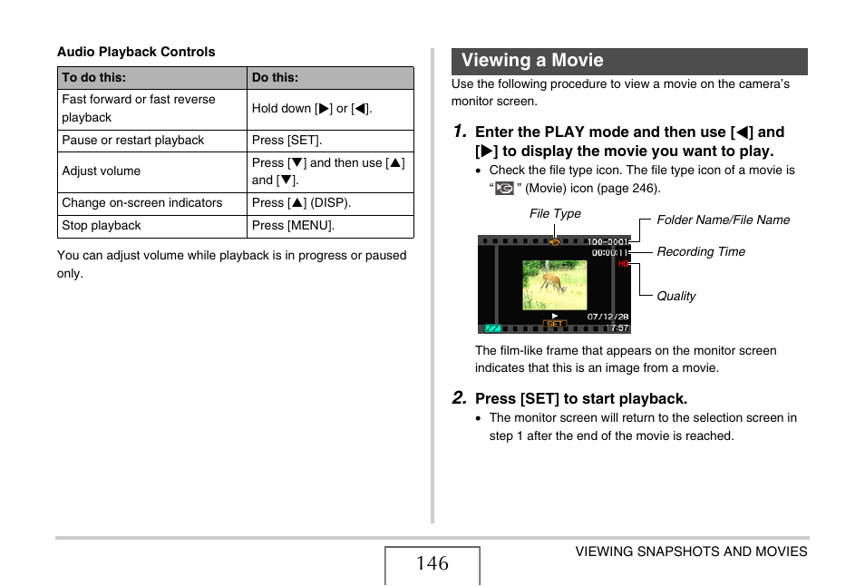 Viewing a movie, E 146) | Casio EX-Z1080 User Manual | Page 146 / 267