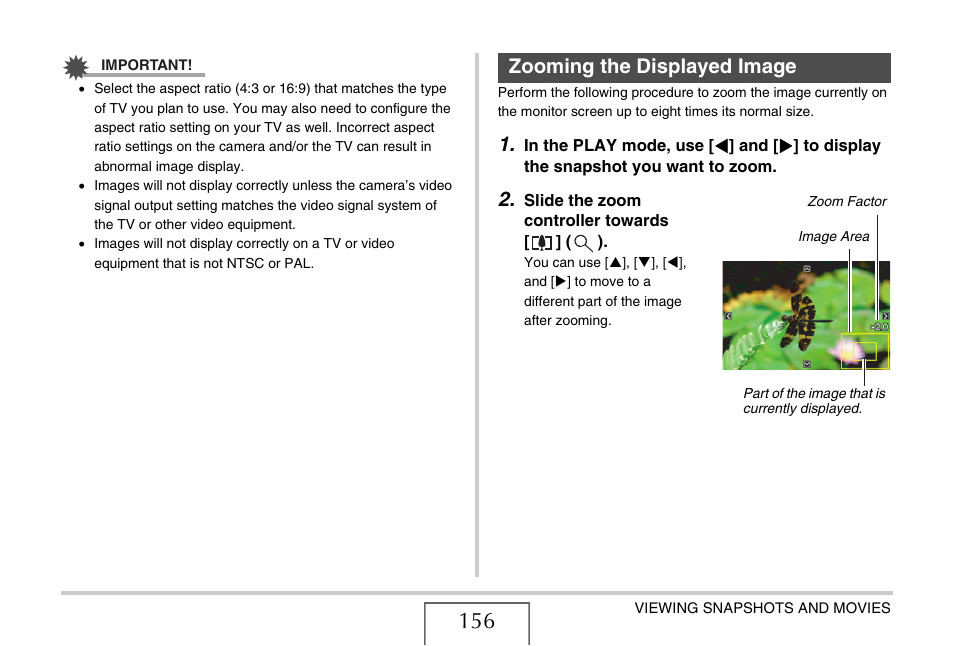 Zooming the displayed image | Casio EX-Z1080 User Manual | Page 156 / 267