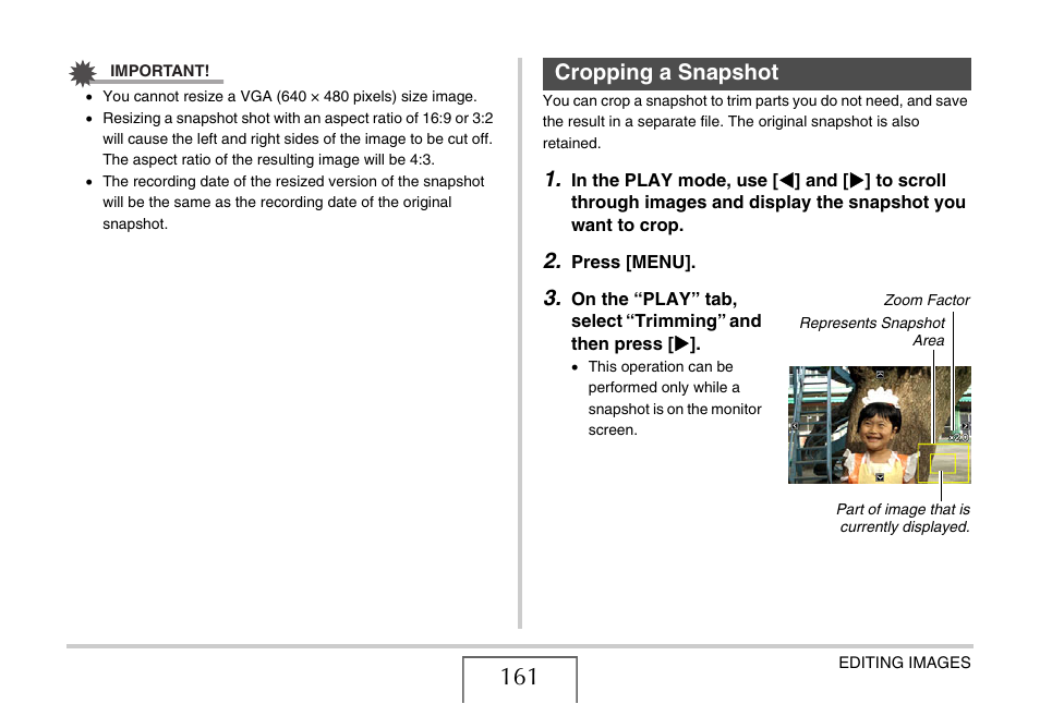 Cropping a snapshot | Casio EX-Z1080 User Manual | Page 161 / 267