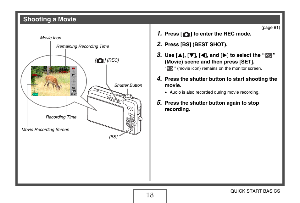 Shooting a movie | Casio EX-Z1080 User Manual | Page 18 / 267
