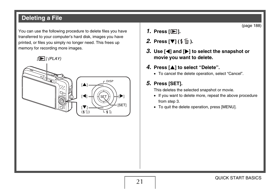 Deleting a file | Casio EX-Z1080 User Manual | Page 21 / 267