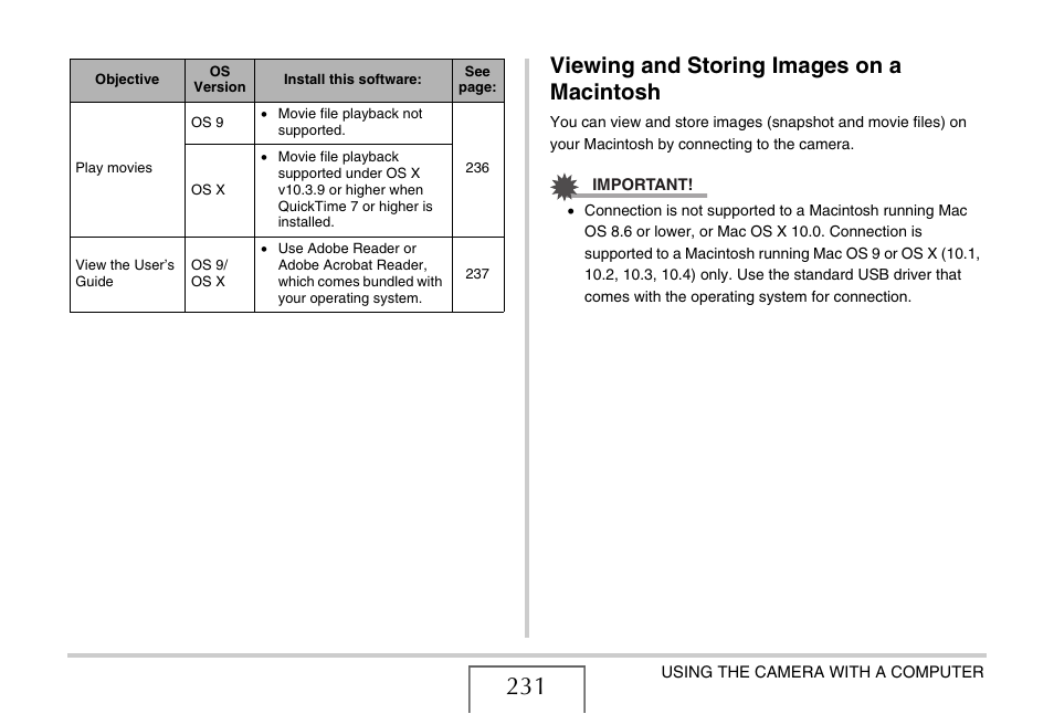 Viewing and storing images on a macintosh | Casio EX-Z1080 User Manual | Page 231 / 267