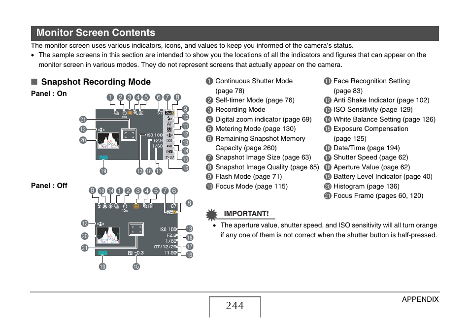 Monitor screen contents | Casio EX-Z1080 User Manual | Page 244 / 267