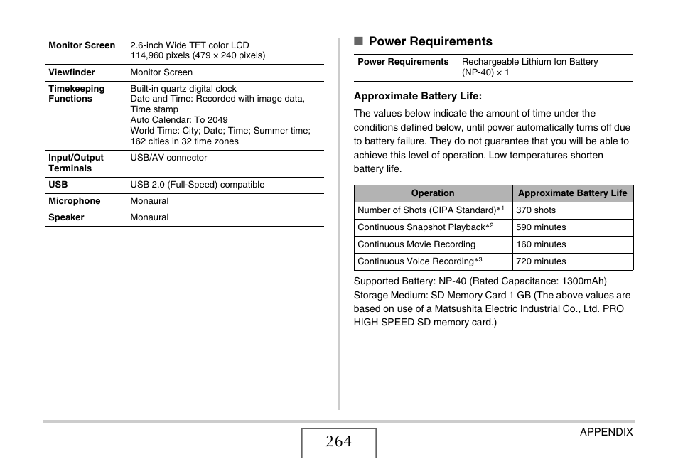 Power requirements | Casio EX-Z1080 User Manual | Page 264 / 267