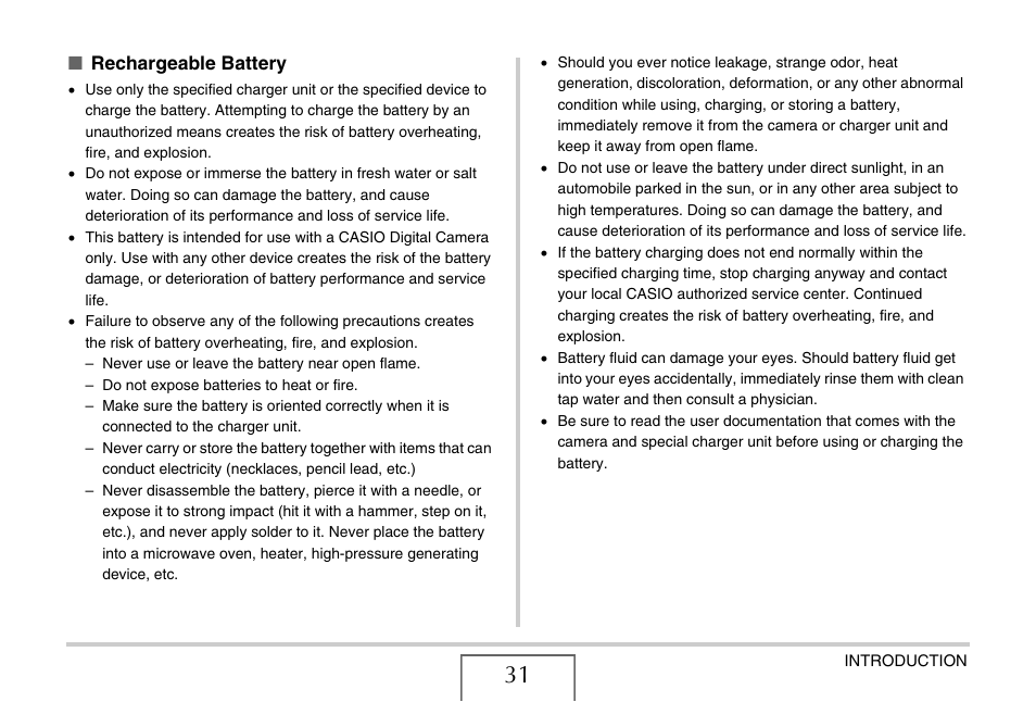 Rechargeable battery | Casio EX-Z1080 User Manual | Page 31 / 267