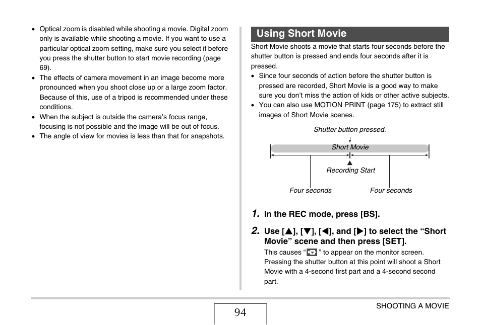 Using short movie | Casio EX-Z1080 User Manual | Page 94 / 267
