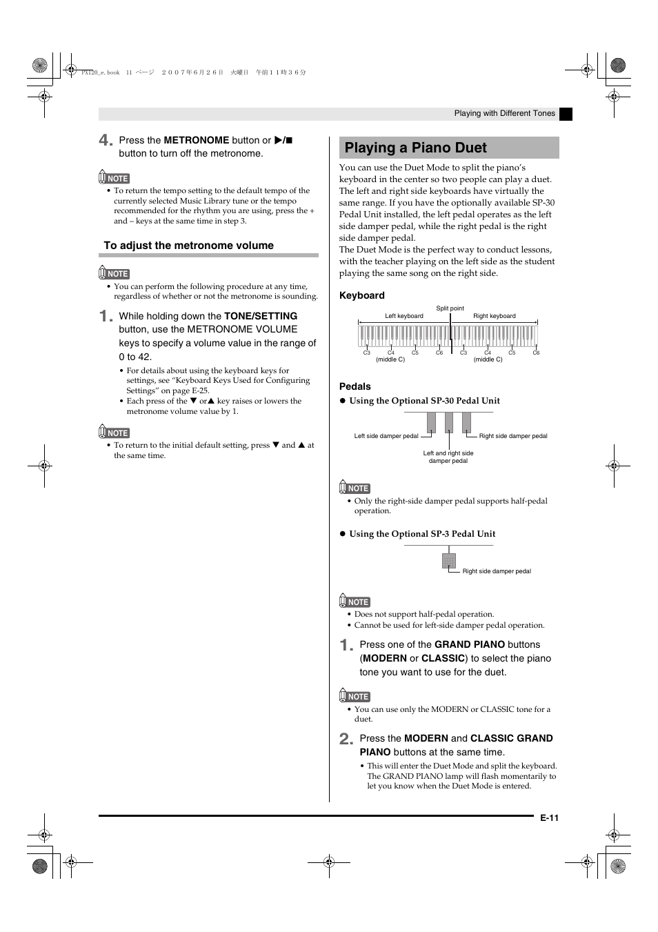 Playing a piano duet | Casio privia PX-120 User Manual | Page 13 / 38