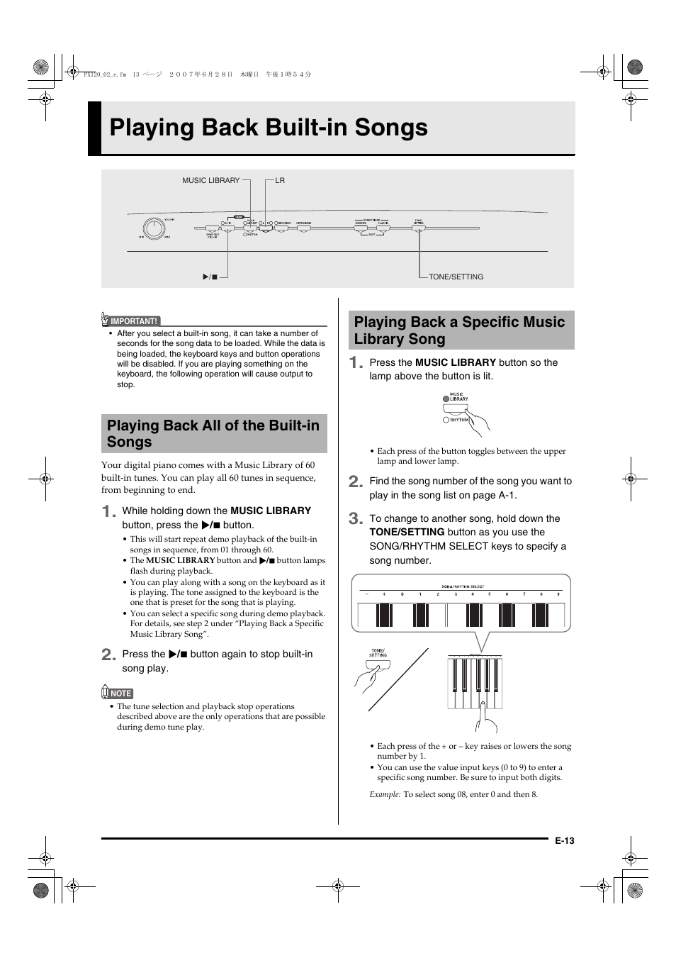 Playing back built-in songs | Casio privia PX-120 User Manual | Page 15 / 38