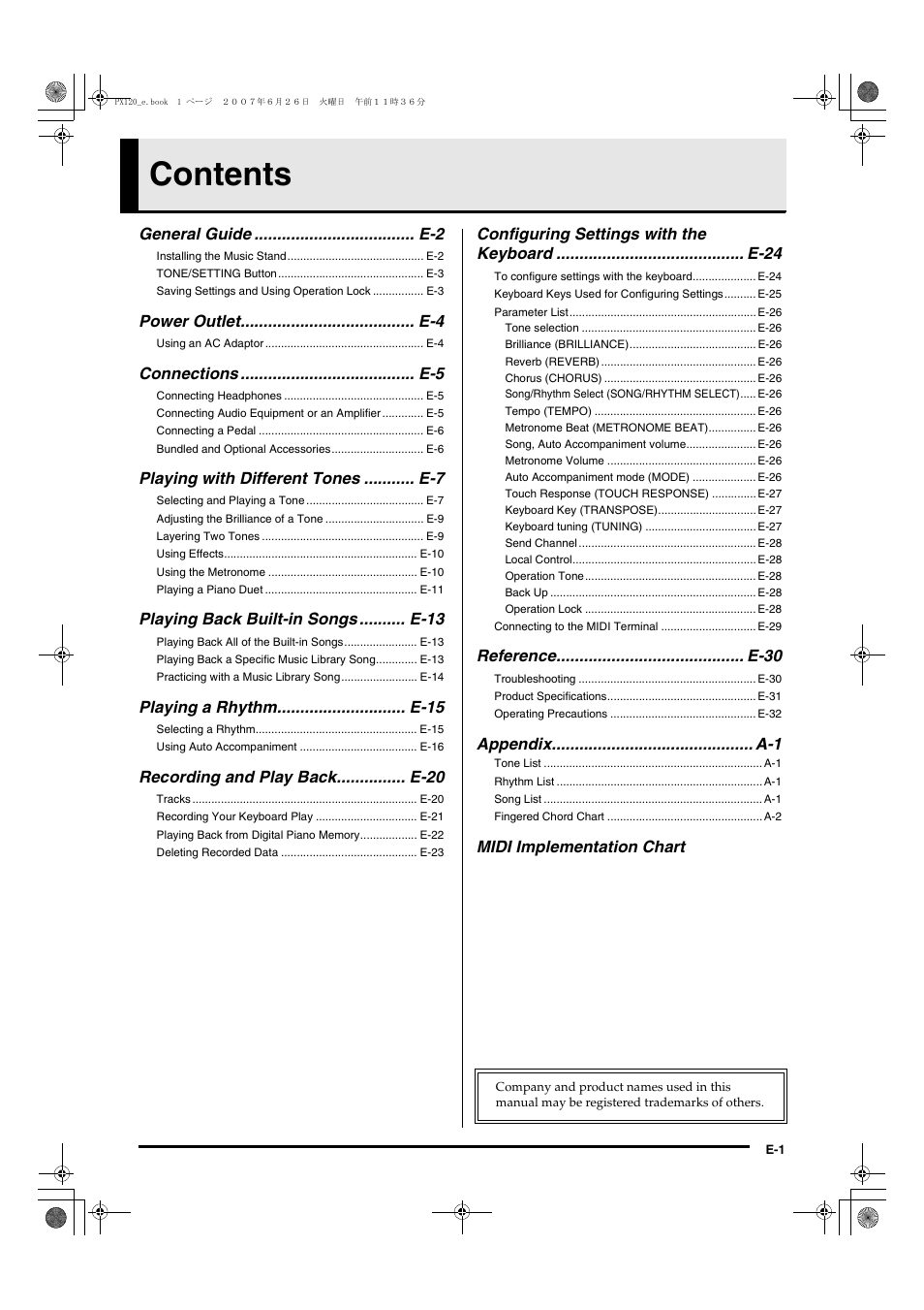 Casio privia PX-120 User Manual | Page 3 / 38