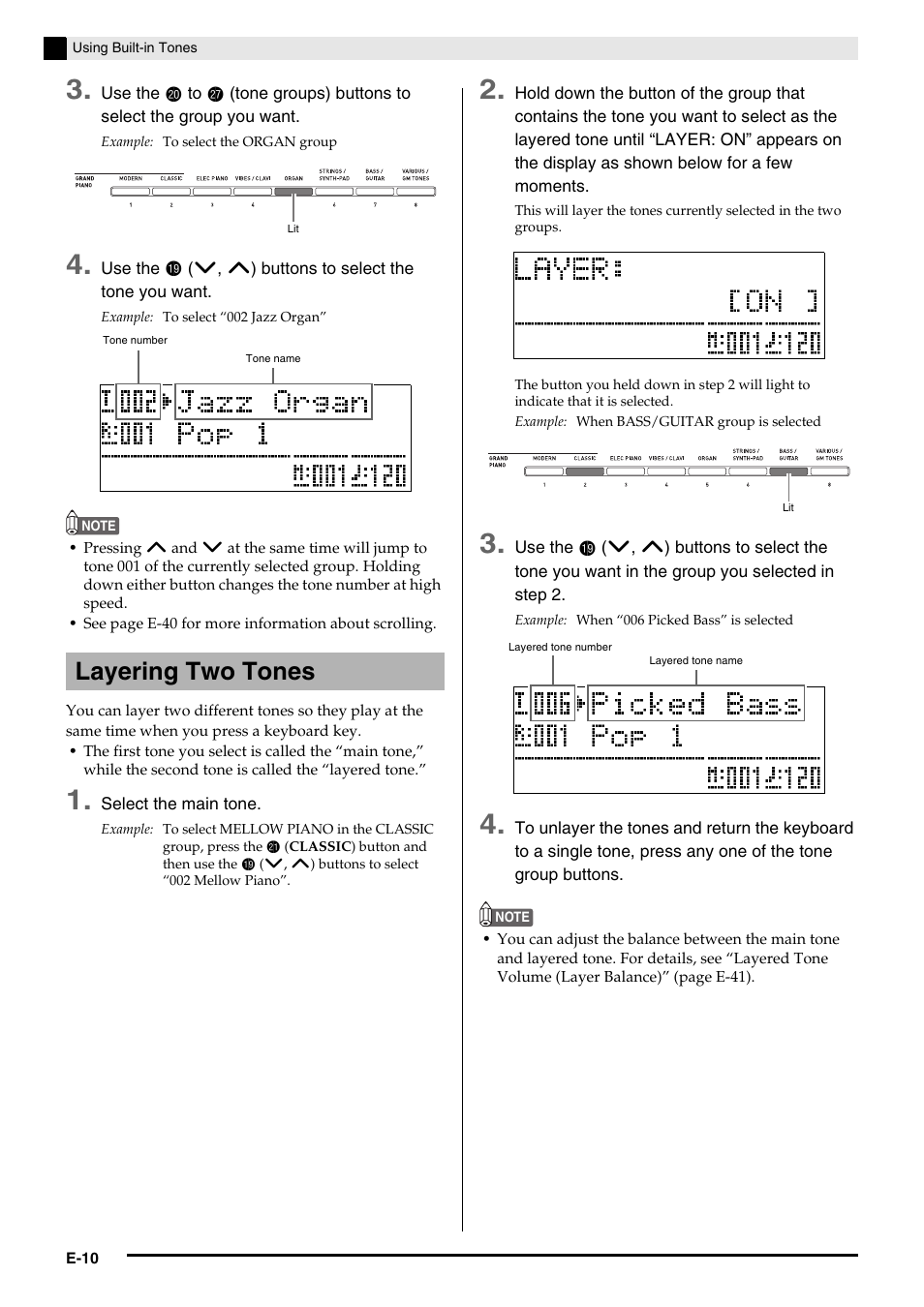 Layering two tones | Casio PRIVIA PX330ES1A User Manual | Page 12 / 72